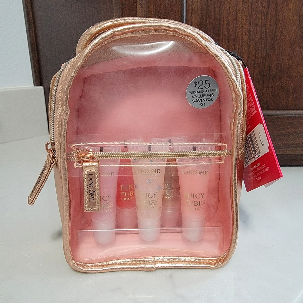 Lancome Juicy Tubes lip gloss set in clear mini backpack